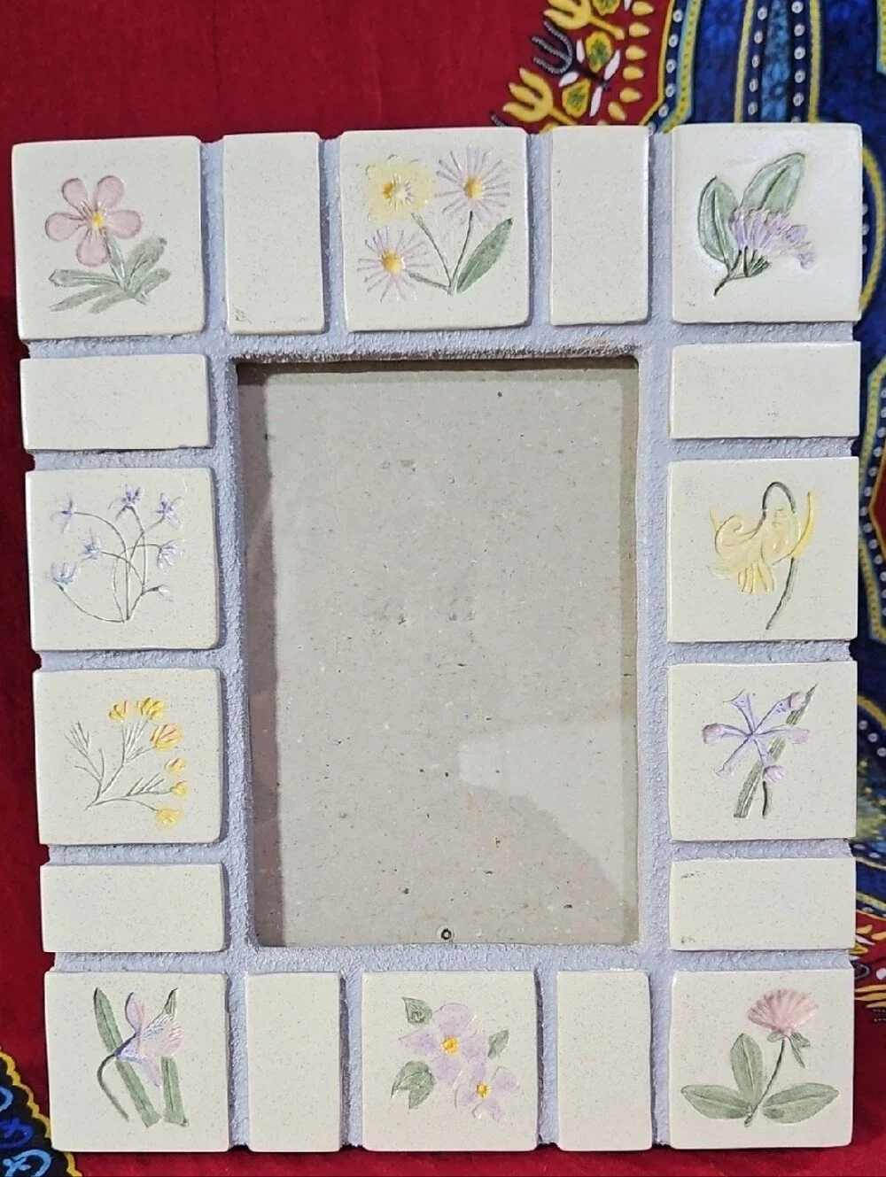 Handpainted Floral Ceramic Tile Inlay Photo Picture Frame